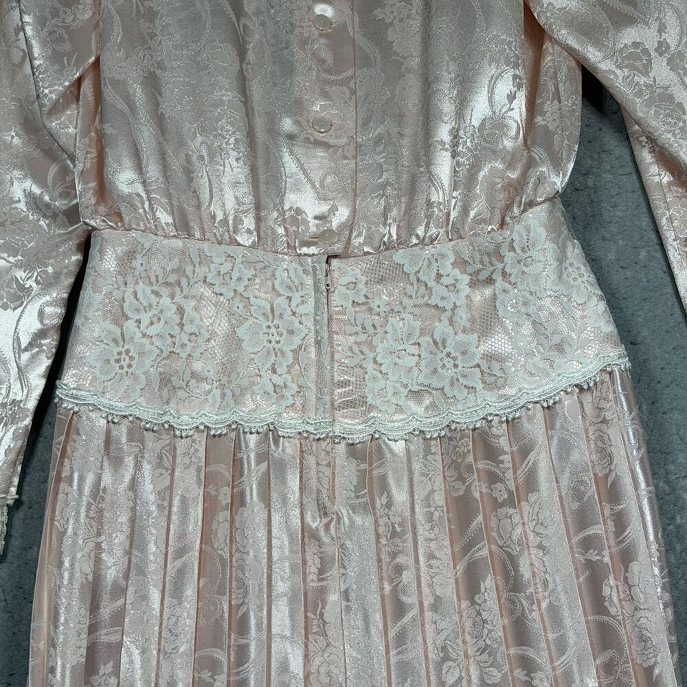 Vintage Scott McClintock Satin Lace Dress Size 8 Pink Victorian Prairie Y2K - Picture 10 of 14